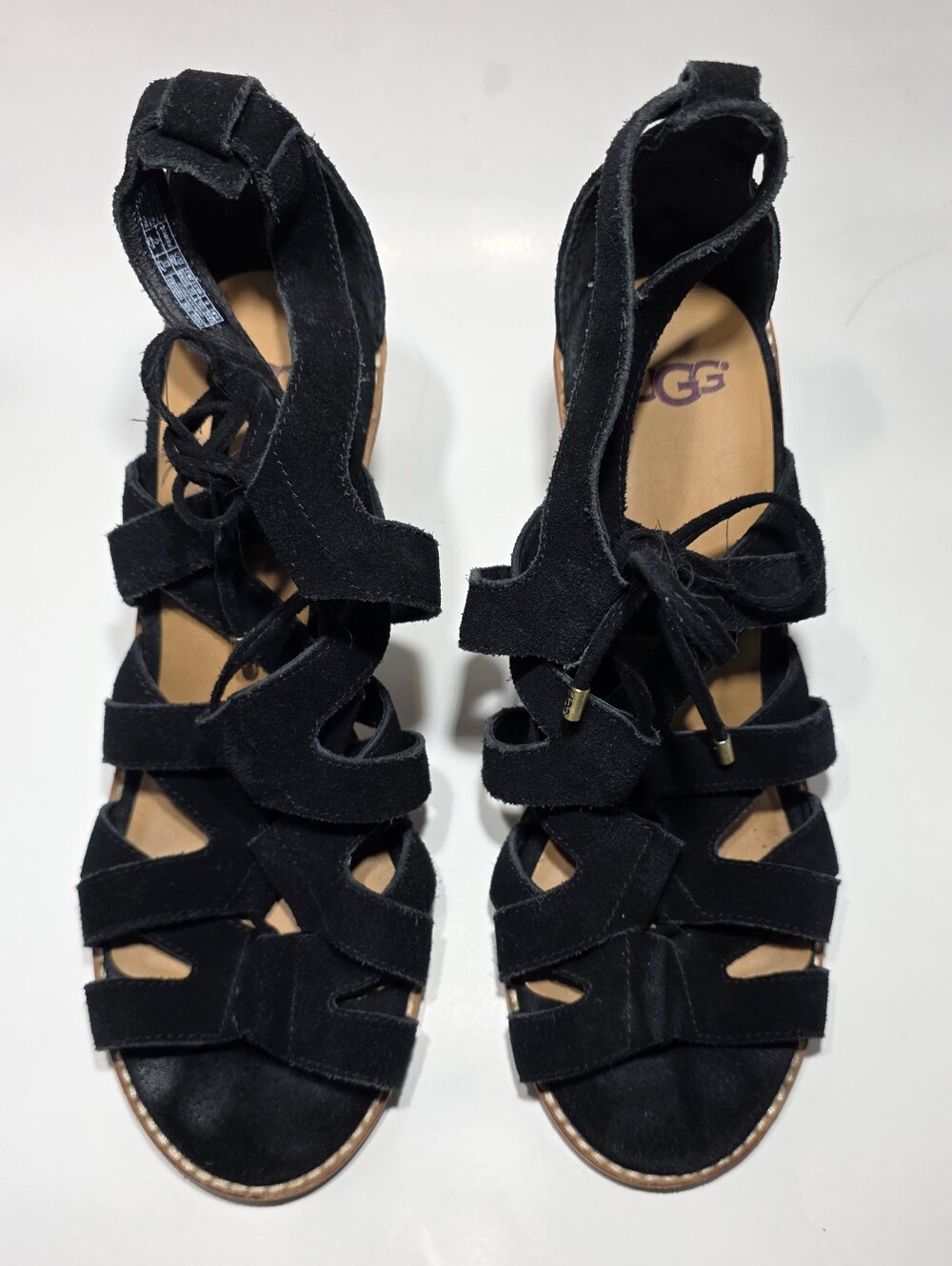 UGG Women's Black Suede Lace Up Gladiator Block Heel Sandals Size US 9.5 UK 8 - Picture 3 of 8